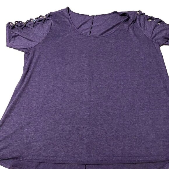 NAIF Women’s Sz XXL Purple Blouse Top Short Tie Sleeves Shirt Plus Size 2XL - Picture 2 of 13